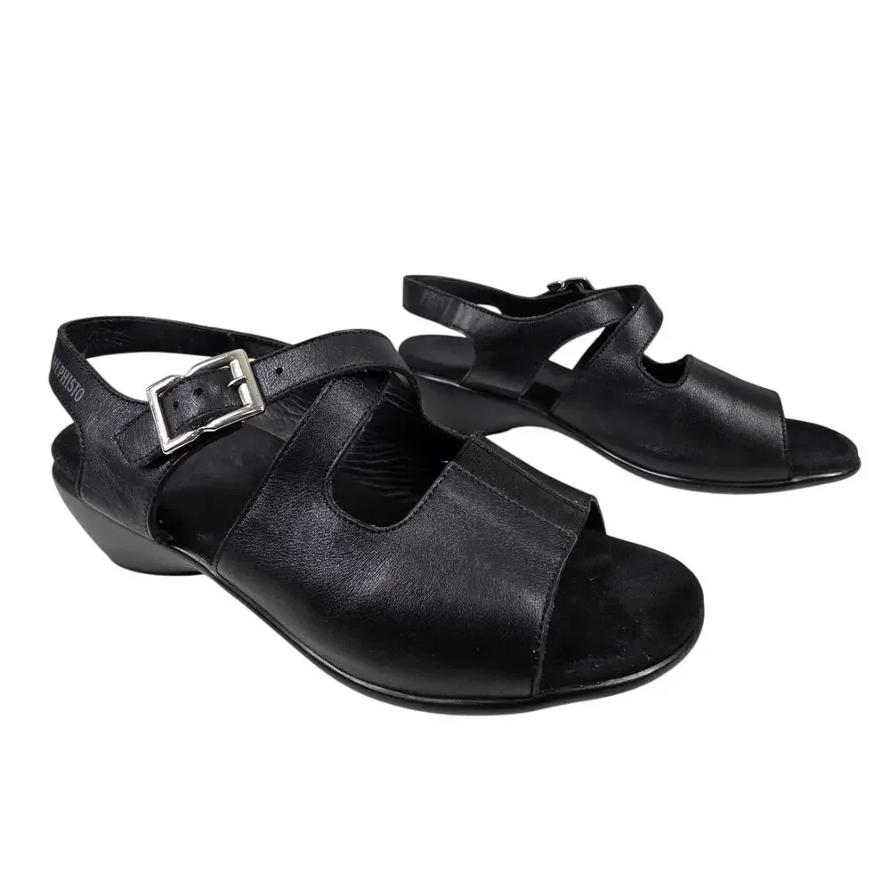 MEPHISTO WOMEN’S BLACK LEATHER COMFORT SANDALS – SIZE EU 39 (US 8–8.5)